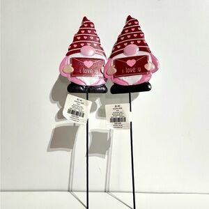 Lot of 2 Gnome I Love U Metal Floral Picks 12” Valentine's Day Decor Red Pink